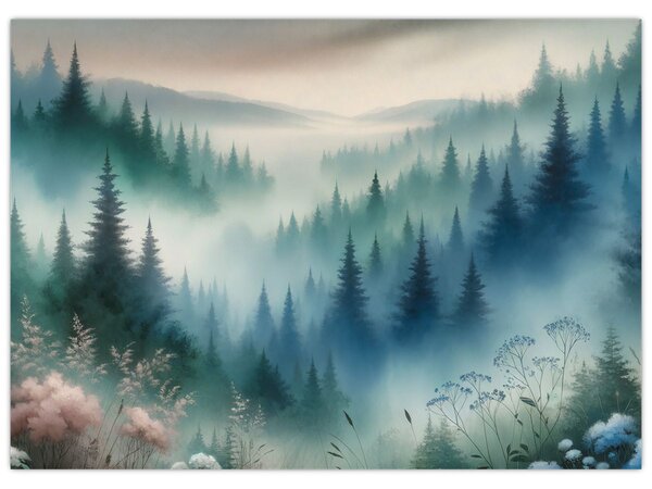 Slika - Šumski krajolik s maglom (70x50 cm)