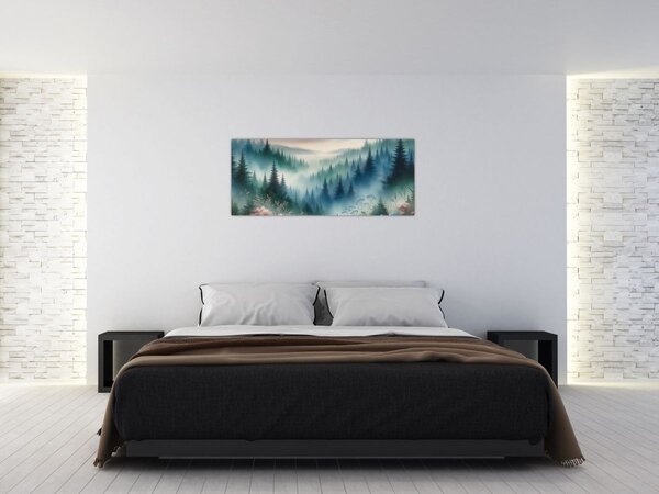 Slika - Šumski krajolik s maglom (120x50 cm)