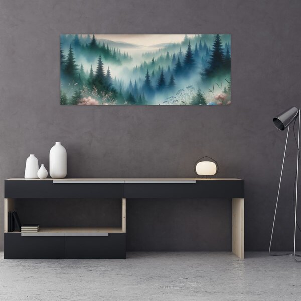 Slika - Šumski krajolik s maglom (120x50 cm)