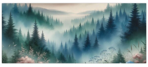 Slika - Šumski krajolik s maglom (120x50 cm)