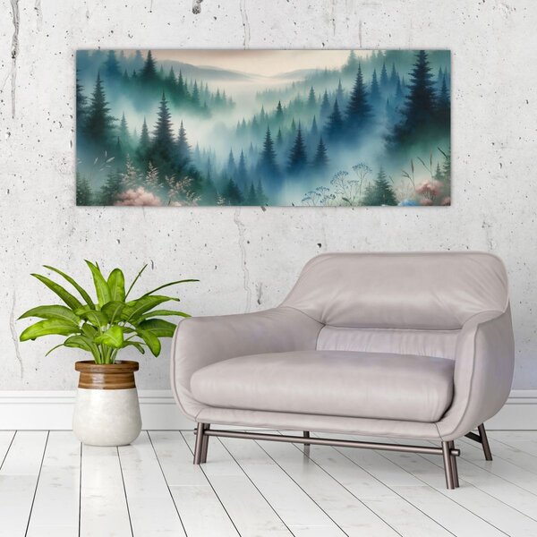 Slika - Šumski krajolik s maglom (120x50 cm)