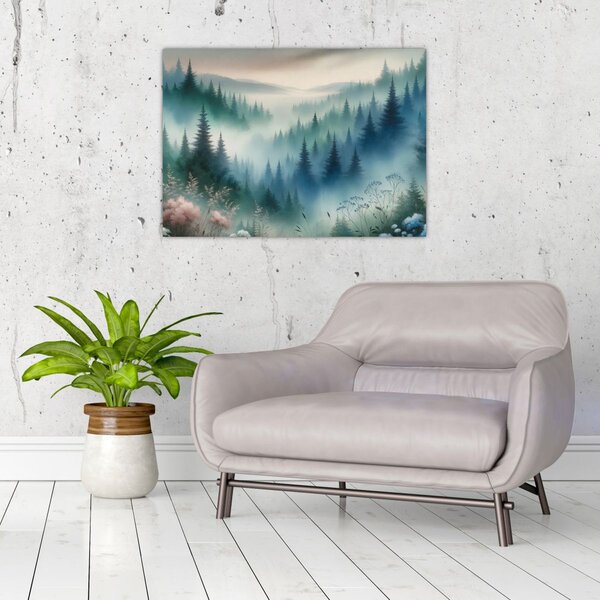 Slika - Šumski krajolik s maglom (70x50 cm)