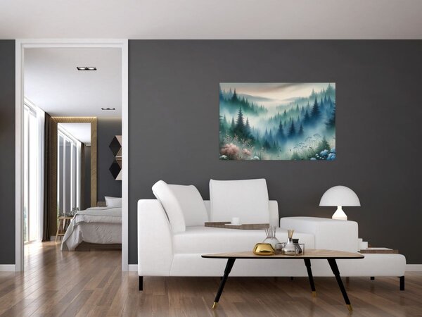 Slika - Šumski krajolik s maglom (90x60 cm)
