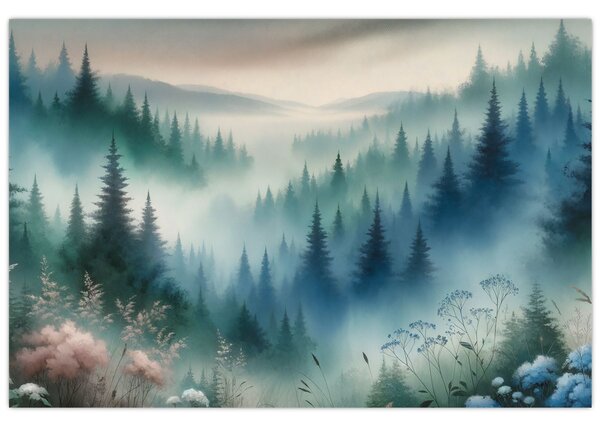 Slika - Šumski krajolik s maglom (90x60 cm)