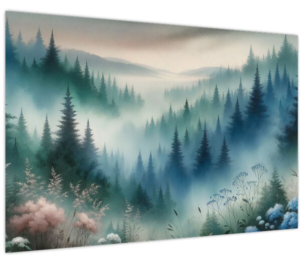 Slika - Šumski krajolik s maglom (90x60 cm)
