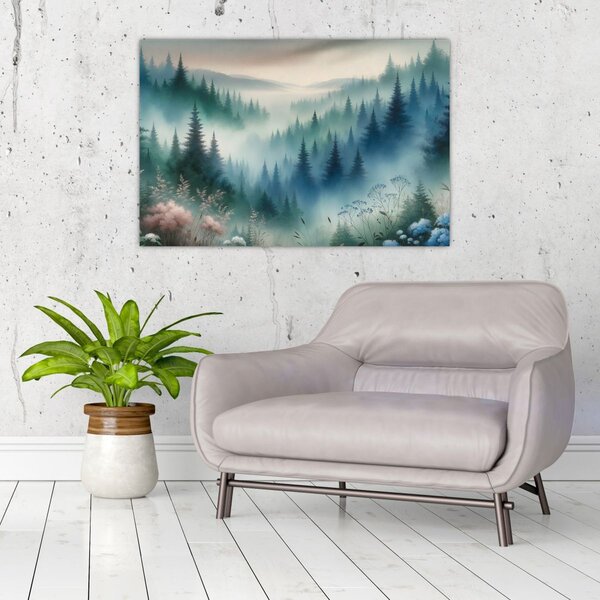 Slika - Šumski krajolik s maglom (90x60 cm)