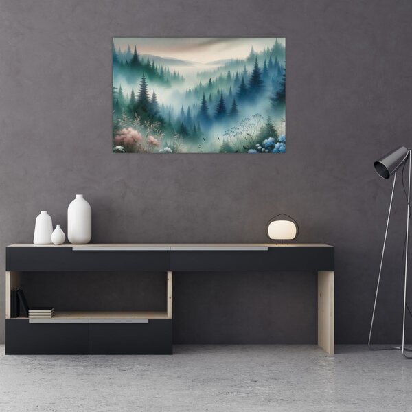 Slika - Šumski krajolik s maglom (90x60 cm)