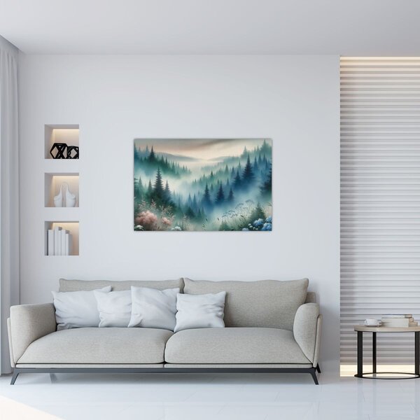 Slika - Šumski krajolik s maglom (90x60 cm)