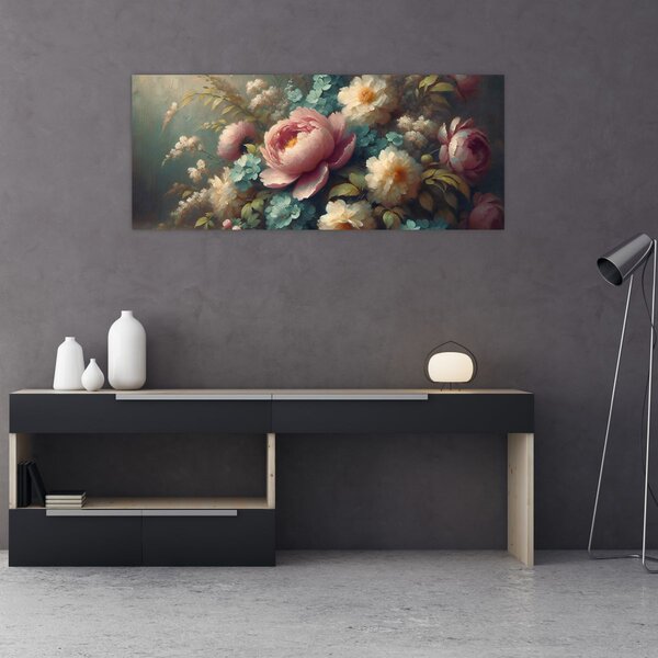 Slika - Prirodna mrtva s cvijećem - slika (120x50 cm)