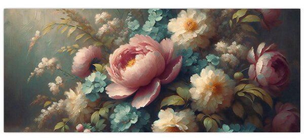 Slika - Prirodna mrtva s cvijećem - slika (120x50 cm)