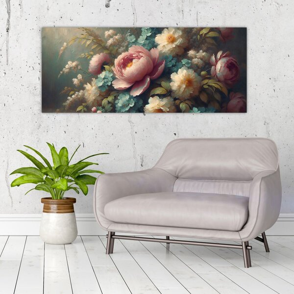 Slika - Prirodna mrtva s cvijećem - slika (120x50 cm)