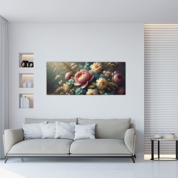 Slika - Prirodna mrtva s cvijećem - slika (120x50 cm)