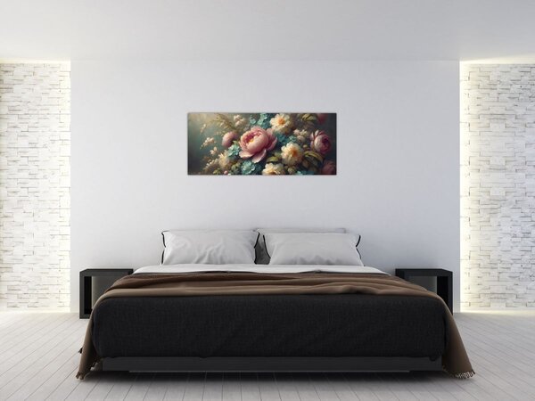 Slika - Prirodna mrtva s cvijećem - slika (120x50 cm)