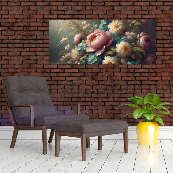 Slika - Prirodna mrtva s cvijećem - slika (120x50 cm)