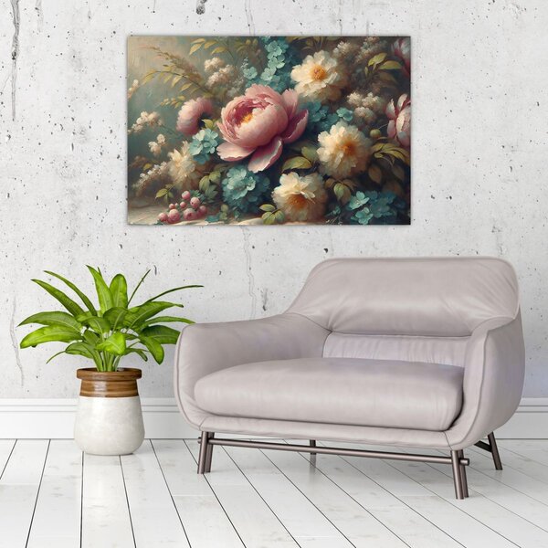 Slika - Prirodna mrtva s cvijećem - slika (90x60 cm)