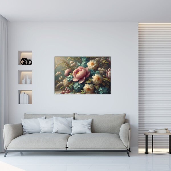 Slika - Prirodna mrtva s cvijećem - slika (90x60 cm)