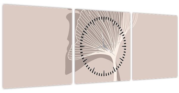 Slika - Bež lišće N⁰4 (sa satom) (90x30 cm)