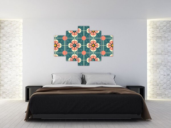 Slika - Retro uzorak s cvijećem (150x105 cm)