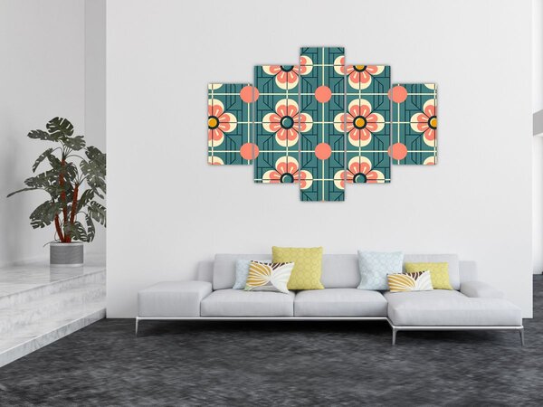 Slika - Retro uzorak s cvijećem (150x105 cm)