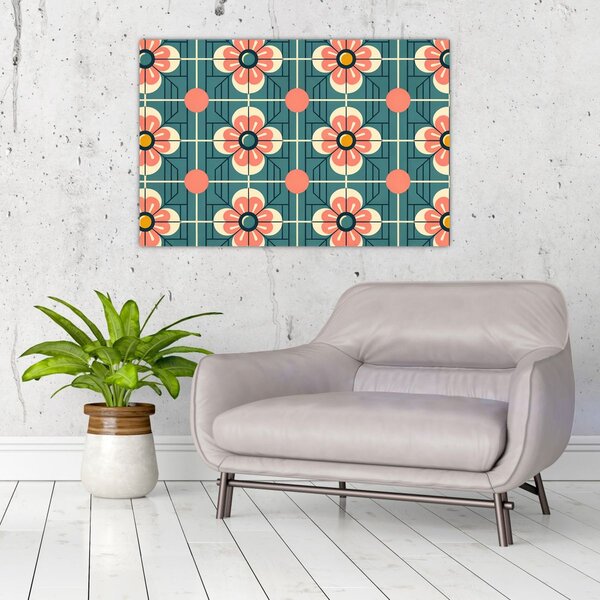 Slika - Retro uzorak s cvijećem (90x60 cm)