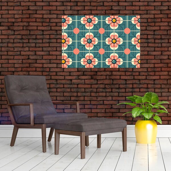 Slika - Retro uzorak s cvijećem (90x60 cm)