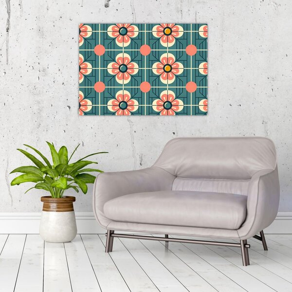 Slika - Retro uzorak s cvijećem (70x50 cm)