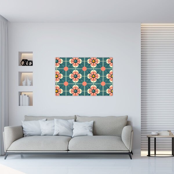 Slika - Retro uzorak s cvijećem (90x60 cm)