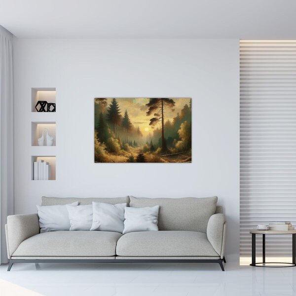 Slika - Sunce koje sja kroz šumu (90x60 cm)