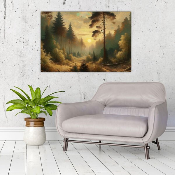 Slika - Sunce koje sja kroz šumu (90x60 cm)