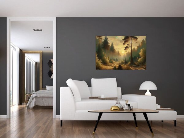 Slika - Sunce koje sja kroz šumu (90x60 cm)