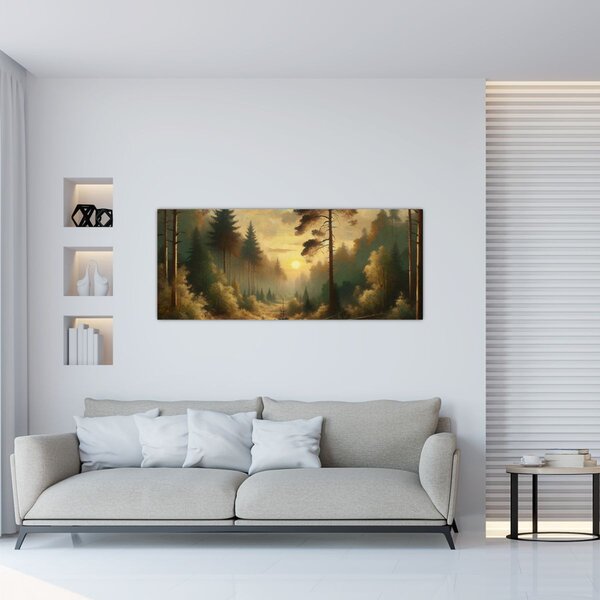 Slika - Sunce koje sja kroz šumu (120x50 cm)