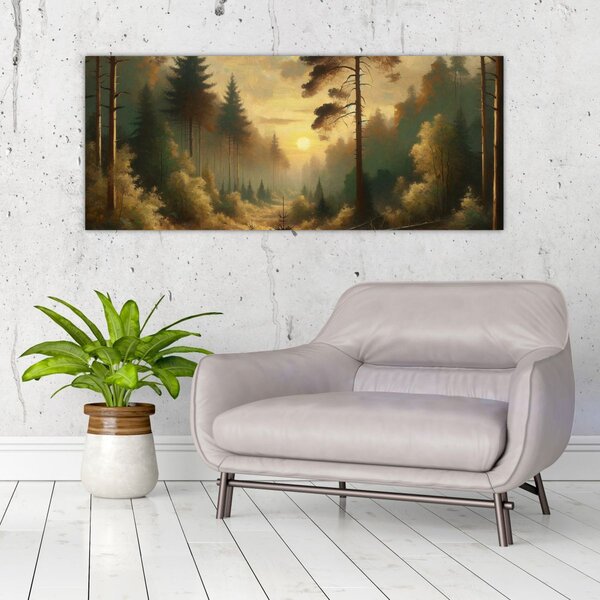 Slika - Sunce koje sja kroz šumu (120x50 cm)
