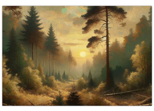 Slika - Sunce koje sja kroz šumu (90x60 cm)