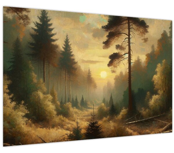 Slika - Sunce koje sja kroz šumu (90x60 cm)