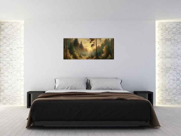 Slika - Sunce koje sja kroz šumu (120x50 cm)