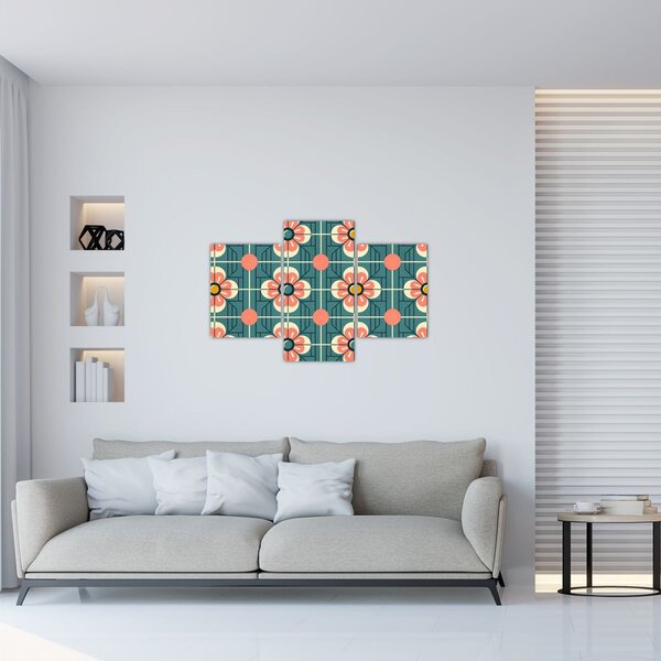 Slika - Retro uzorak s cvijećem (90x60 cm)
