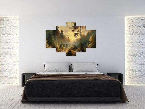 Slika - Sunce koje sja kroz šumu (150x105 cm)