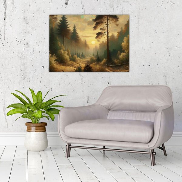 Slika - Sunce koje sja kroz šumu (70x50 cm)