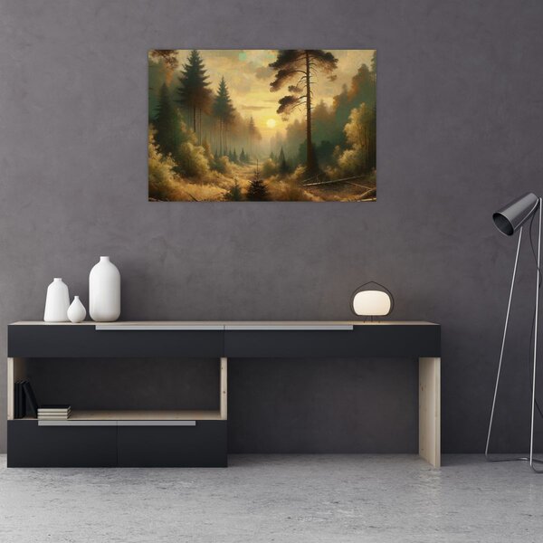 Slika - Sunce koje sja kroz šumu (90x60 cm)