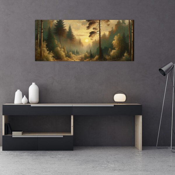 Slika - Sunce koje sja kroz šumu (120x50 cm)
