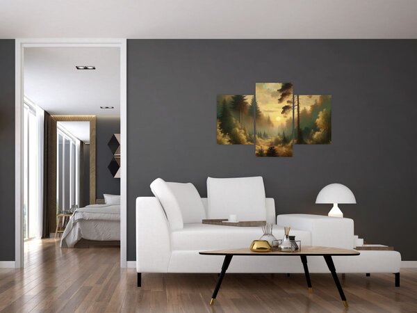 Slika - Sunce koje sja kroz šumu (90x60 cm)
