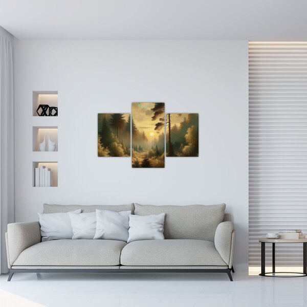 Slika - Sunce koje sja kroz šumu (90x60 cm)