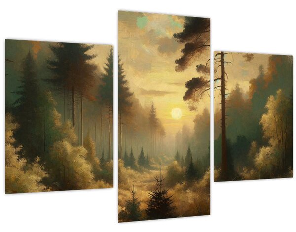 Slika - Sunce koje sja kroz šumu (90x60 cm)