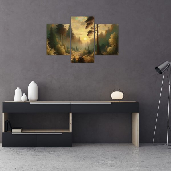 Slika - Sunce koje sja kroz šumu (90x60 cm)