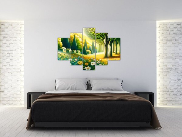 Slika - Selo u žuto-zelenoj boji (150x105 cm)