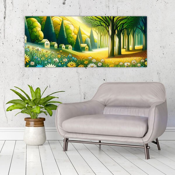 Slika - Selo u žuto-zelenoj boji (120x50 cm)