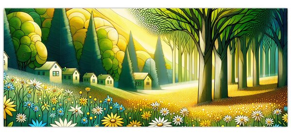 Slika - Selo u žuto-zelenoj boji (120x50 cm)