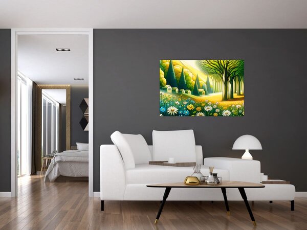 Slika - Selo u žuto-zelenoj boji (90x60 cm)