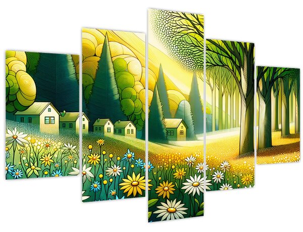 Slika - Selo u žuto-zelenoj boji (150x105 cm)