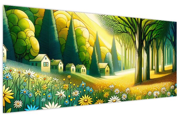 Slika - Selo u žuto-zelenoj boji (120x50 cm)